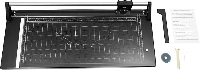 24 Inch Precision Rotary Paper Cutter, Desktop Office Paper Trimmer, Manual Straight Paper Trimmer with Roller Cutter Head and Round Blade for Photos, Cards, Decals