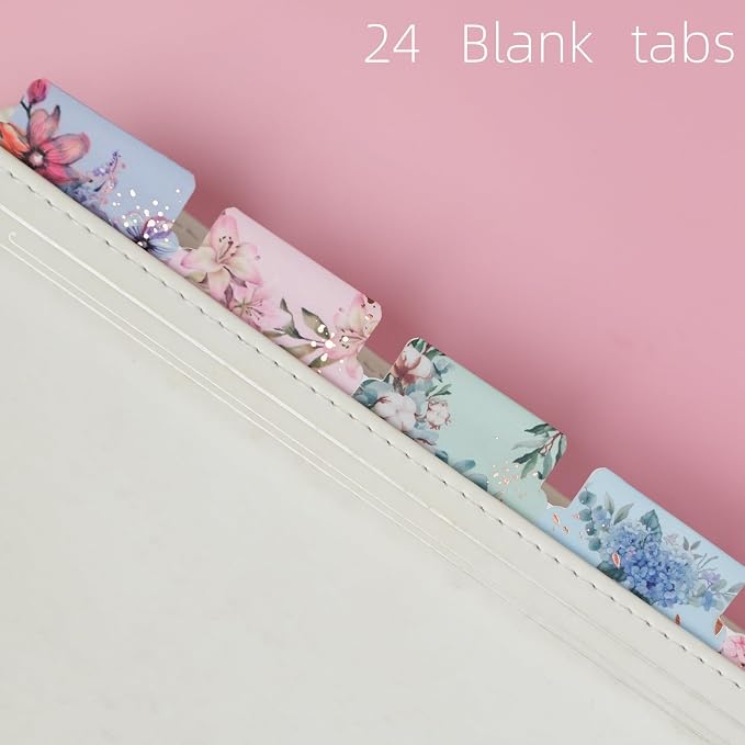 UPAFEXXI-Laminated Planner Monthly Tabs, 72 Stickers in Total(Floral) | 24 Month,24 Subject,24 Blank,Calendar Monthly Label Stickers for Planners, Subject Label Adhesive Tabs for Folders, Pages