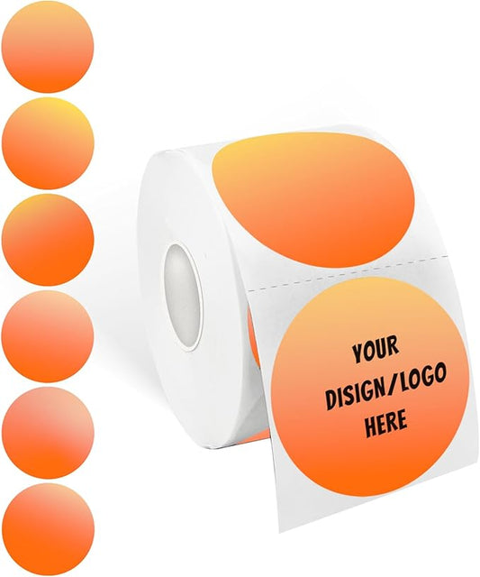 2 Inch Orange Round Thermal Sticker Labels, Self-Adhesive Circle Direct Thermal Label, Multi-Purpose Roll Sticker Labels for DIY Logo Design, QR Code, Name Tag（ 600 Labels，1 Roll）