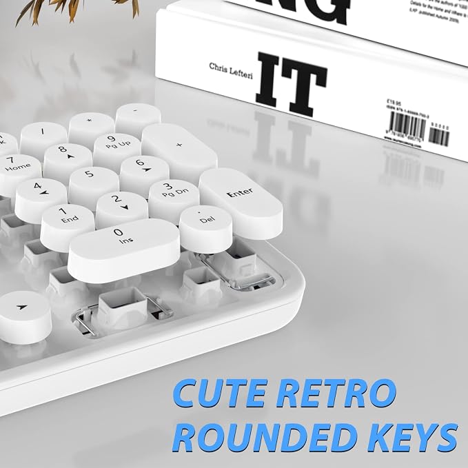 Wireless Keyboard Mouse Combo,104 Keys Cute Colorful Typewriter White | Full Size With Number Pad & Mouse,Compatible With All Windows,Ideal For Windows,1600DPI,Computer, PC, Notebook, Laptop