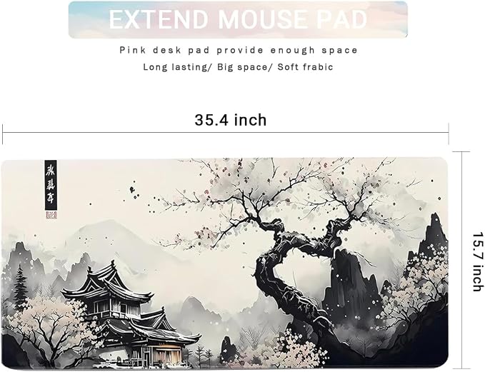 Large Mouse Pad Set, Japanese Extended Mouse Pad Black Desk Pad Easy Typing for Typing Office Game 35.4 x15.7 in - Japanese Scenery
