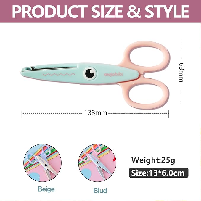 Scissors for Crafting (2-Pack)-Decorative Pattern Edge Craft Scissors,Suitable for Fun DIY Scrapbooking Crafting Projects for Kids Adults (Beige+blue)