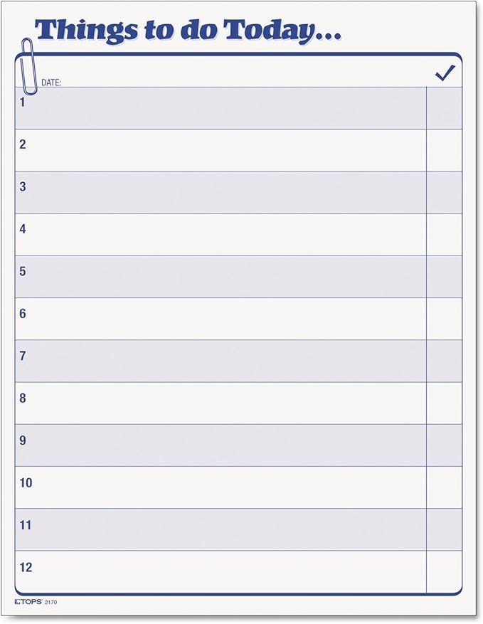 TOPS Daily Agenda Things to Do Today Pad, 8.5 x 11 Inches, 100-Sheet Pad (2170)