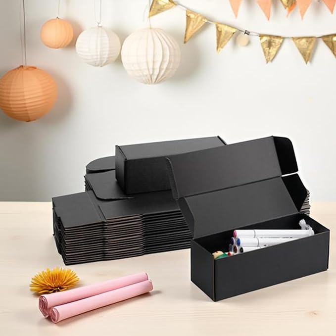 9x3x3 inch Black Shipping Boxes for Small Business- Set of 25 | Sturdy ECT 32 Corrugated Cardboard Mailer Boxes, Easy Assemble for Packaging, Mailing, Gift