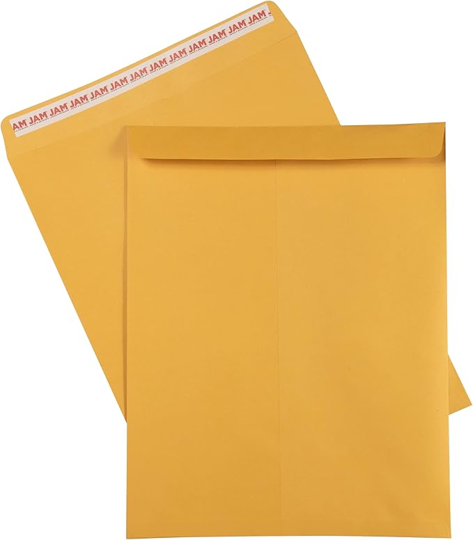 JAM PAPER 12 x 15 1/2 Open End Catalog Recycled Envelopes with Peel and Seal Closure - Brown Kraft - 50/Pack