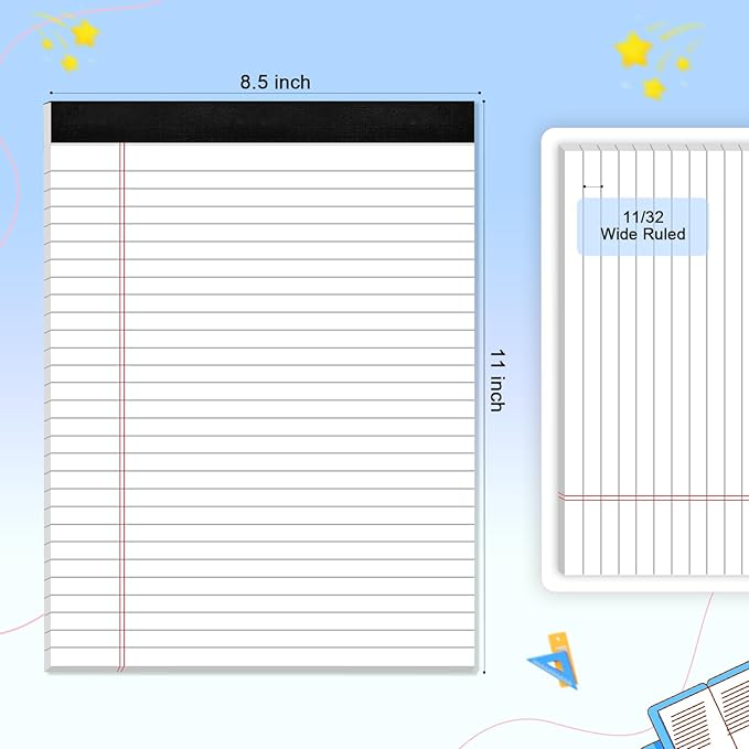 Legal Pads 8.5 X11, Wide Ruled Notepads, 3 Pack, 30 Sheet/Pad, White Legal Pads, Tear Off Notepad, Perforated Writing Pad, Notebook Paper College Ruled, Notepads for Office Home School, Notepad
