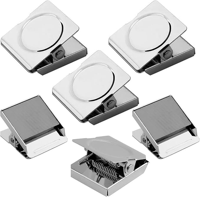 Square Strong Magnetic Clips, 2.3"-6 Pcs, 57 mm, Silver, Refrigerator Magnet Clips, Magnets, Office Supplies, Photo Displays