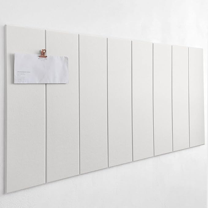 24"x47" Large Cork Board Alternative – 8 Pack Shiplap Felt Wall Tiles with Safe Removable Adhesive Tabs | Felt Bulletin Board for Walls Pin Board for Office, Home, Classroom, Kids Room – Warm White
