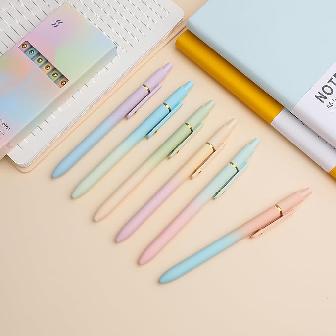 Ddaowanx Gel Pens,6 Pcs 0.7mm Retractable Quick Dry Black Ink Pens | Fine Point Smooth Writing Pens for Nurses,Teachers,Cute Stationery Office&School Supplies,Gifts for Women,Stocking Stuffers