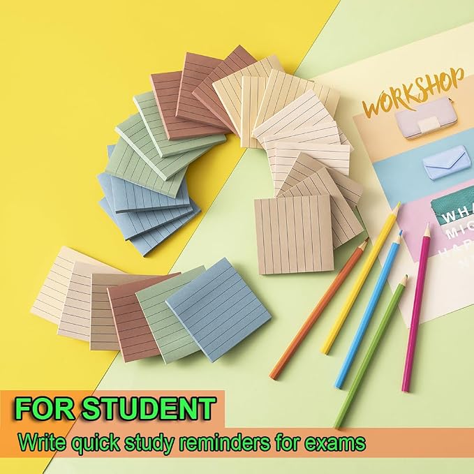 (24 Pack) Lined Sticky Notes 3x3 in,Vintage Notepads with Lines | Ruled Stickies,Super Sticking Power,Office School Memo Note Pads,Post on Windows Doors,Recyclable,Easy to Write on