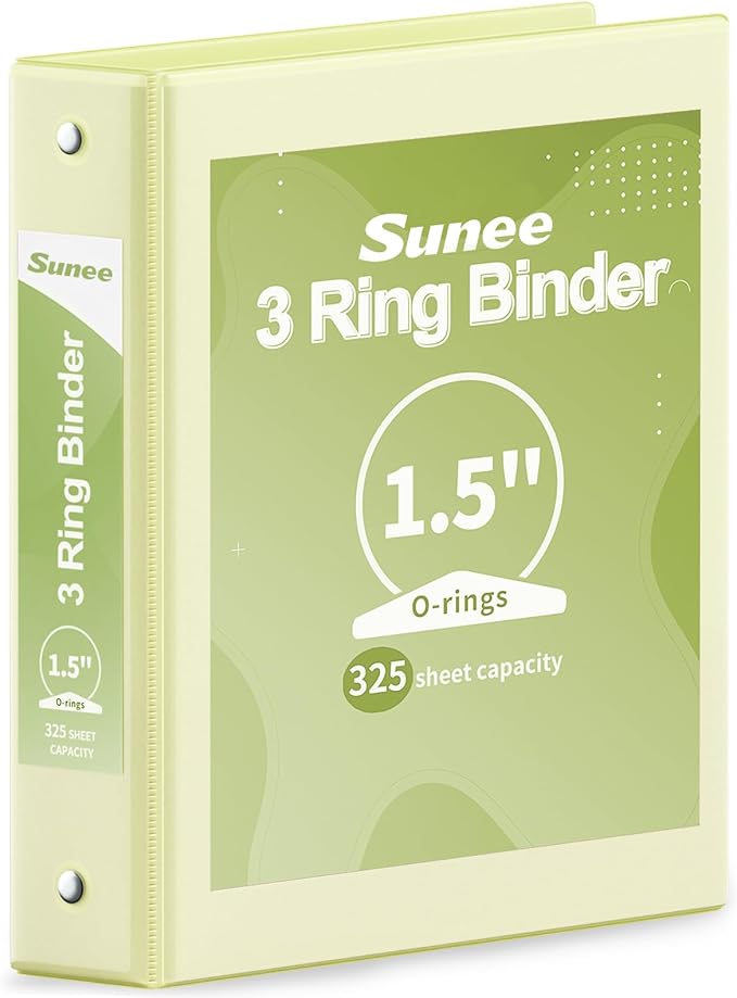 SUNEE 3 Ring Binder 1.5 Inch 1 Pack, Clear View Binder Three Ring PVC-Free (Fit 8.5x11 Inches) for School or Office Supplies, Light Yellow