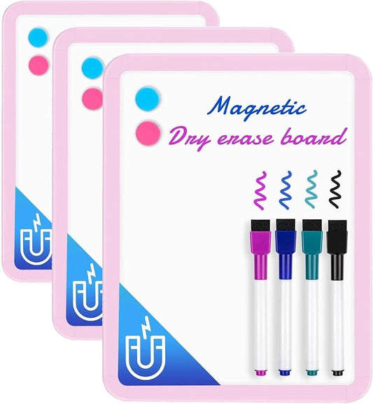 VUSIGN Small White Board Dry Erase, 8.5'' x 11'' Magnetic Dry Erase Board, Mini Whiteboard with Markers for Students, Fridge, Wall, Locker, Pink (Pack of 3)
