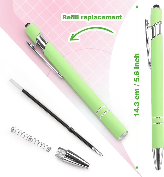 Bribobo 8 Pack Ballpoint Pen 2-in-1 Stylus, 1.0 mm Black Ink | Retractable Ballpoint Pen with Stylus tip, Metal Stylus Pen for Touch Screens
