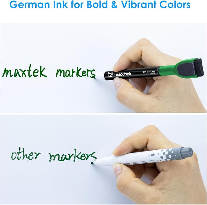 maxtek Dry Erase Markers - 6 Count Green Magnetic Dry Erase Markers Fine Tip with Eraser, Low Odor Whiteboard Markers for Calendar Boards (Pack of 2)