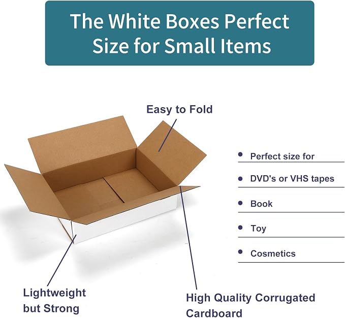 Shipping Boxes 8x6x2 Set of 25, White Corrugated Cardboard Box for Mailing Business Packaging