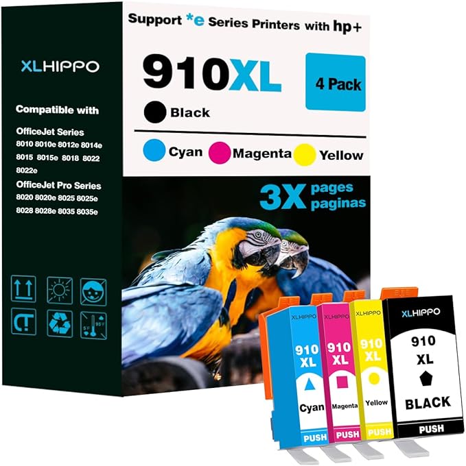 910XL Ink Cartridges for HP Printers 8015e 8025e 8010 8020 series Replacement for HP ink 910 XL Work with Office Jet 8022e OfficeJet Pro 8028e 8035e 8010e 8025 8035 8028 (Black and Color 4 Pack)