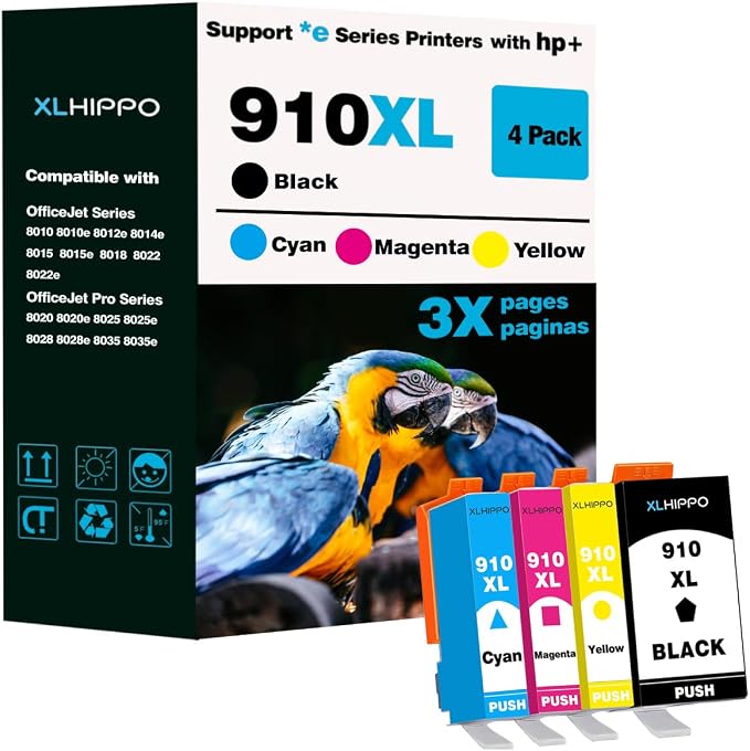910XL Ink Cartridges for HP Printers 8015e 8025e 8010 8020 Series Replacement for HP Ink 910 XL Work with Office Jet 8022e OfficeJet Pro 8028e 8035e 8010e 8025 8035 8028 (Black and Color 4 Pack)