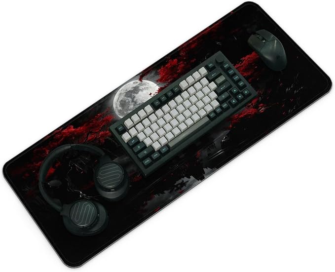 Gaming Mouse Pad with Anti-Slip Rubber Base, Extended Large Computer Mouse Mat with Stitched Edges, Long XL Anime Mousepad for Laptop and Keyboard, 31.5 x 11.8 inch (Dark Full Moon)