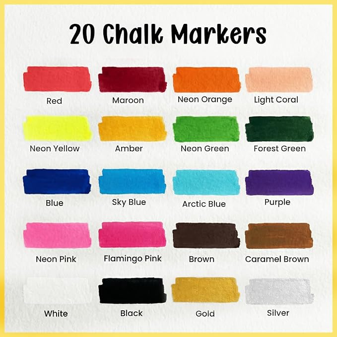 Chalkola 20 Car Window Markers for Glass Washable (15mm, w/Gold & Silver) | Erasable Jumbo Liquid Chalk Markers for Blackboard, Chalkboard, Auto Mirror, Bistro Board — 3 in 1 Wide Nib Chalk Paint Pens