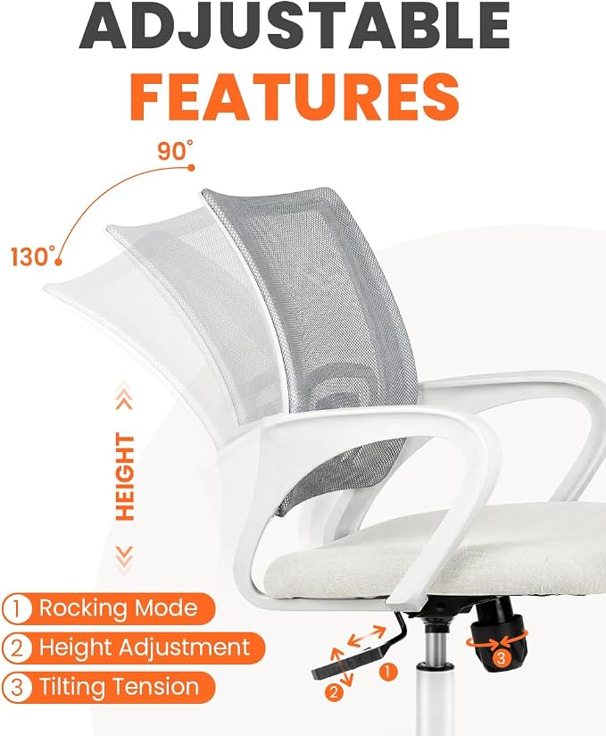 NEO CHAIR Office Computer Chair Ergonomic Mid-Back Mesh Desk Chair, Ivory | Breathable Mesh Back with Lumbar Support, Height Adjustment, Smooth Rolling Casters for Home Office, Study or Gaming Setup