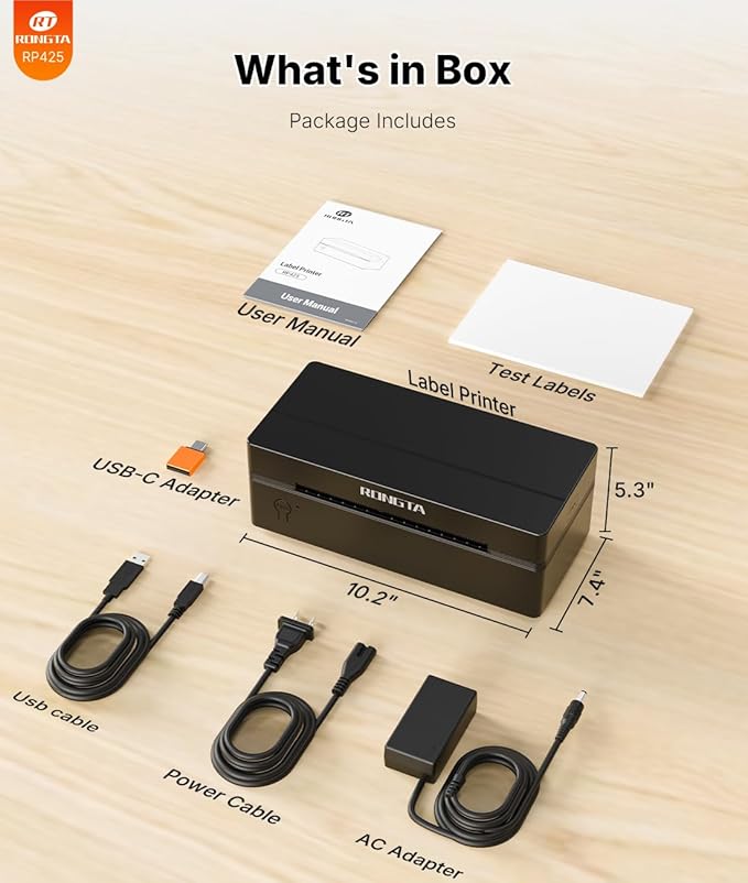 Rongta Bluetooth Thermal Shipping Label Printer, Wireless 4x6 Label Printer for Shipping Packages&Small Business, Compatible Windows/Mac/Android/iOS, Support USPS, UPS, Etsy, Shopify, RP425