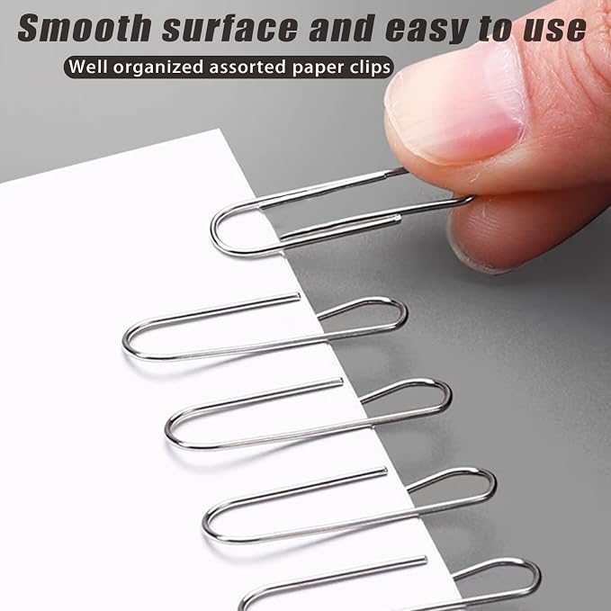 850 Pack Paper Clips and Binder Clips Assorted Sizes, | 750pcs Paper Clips and 100Pcs Binder Clips Assorted Sizes in Container for Home Office and School Supplies