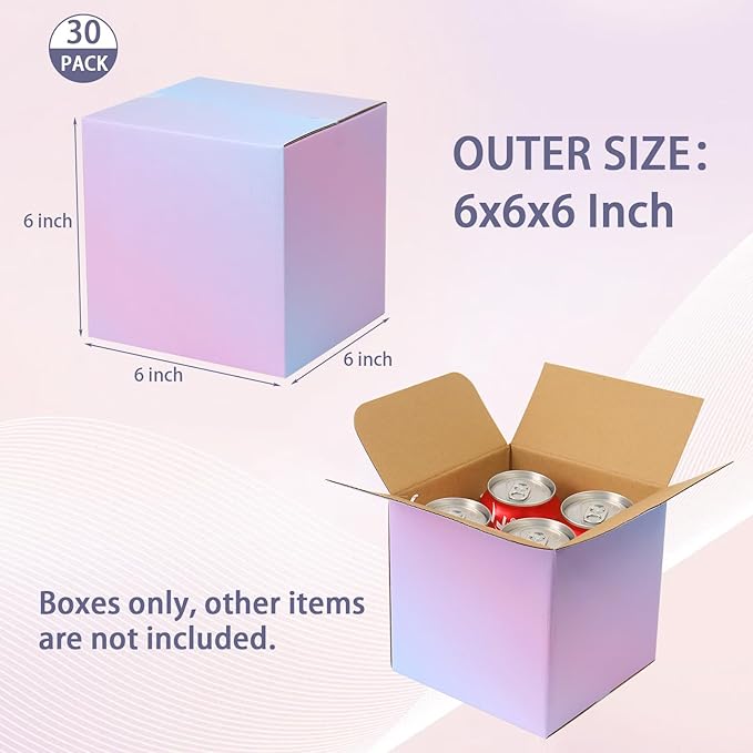 FORBFAN 6 x 6 x 6 Shipping Boxes, 30 Pack Corrugated Cardboard Mailing Boxes for Small Business, Colorful Packing Boxes for Small Orders & Packaging
