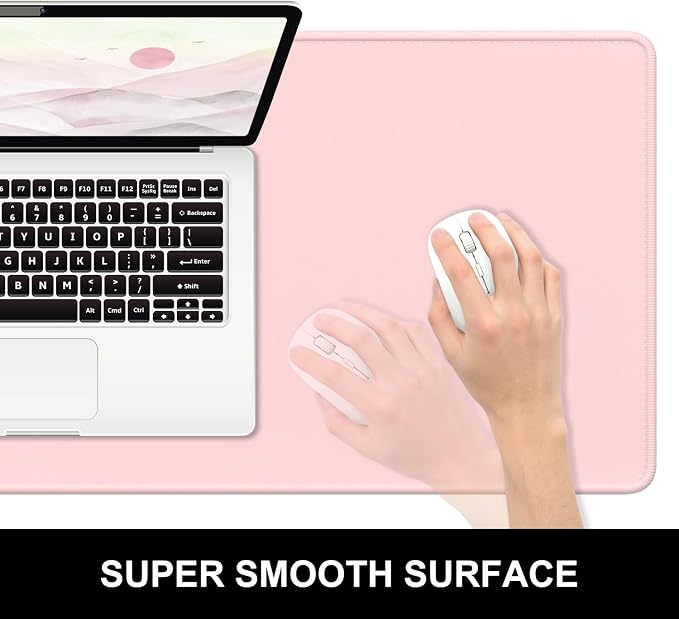 Hsurbtra Desk Pad, 32" x 16" Premium-Textured Desk Mat, Stitched Edge Anti-Slip Waterproof Rubber Mouse Pad, L Extended Computer Mat for Office Gaming Laptop Keyboard Pink