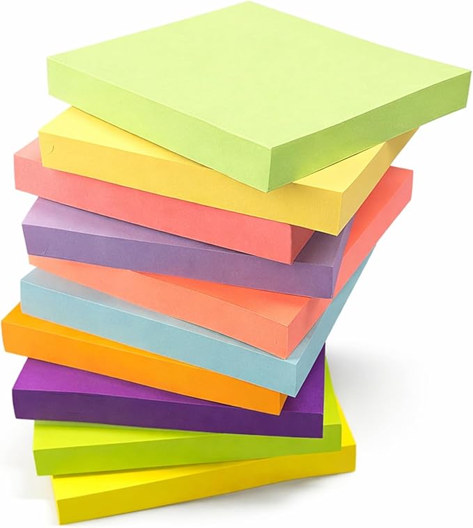 Sticky Notes 3x3 Inches, Macaron Colors Self-Stick Pads, Easy to Post for Home, Office, Notebook,100 Sheets/pad (10 Pads)