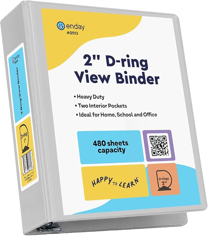 Enday 2 Inch 3 Ring Binder, Grey Heavy Duty Three Ring Binder, 480 Sheets Capacity - 2 Inch Binder for Home School and Office.