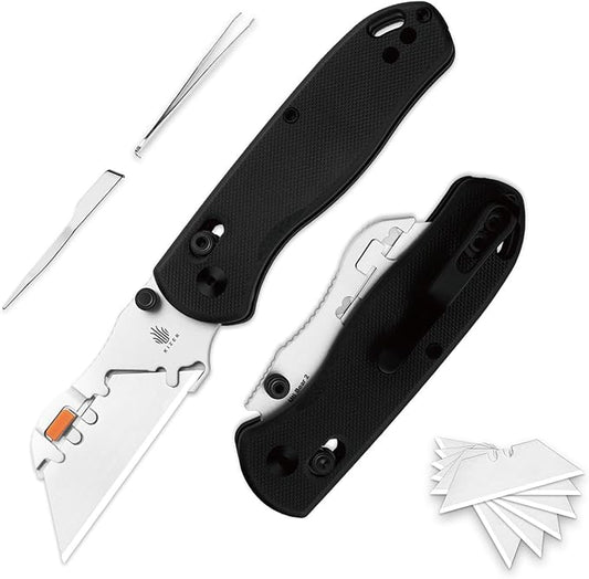 Kizer Uti Bear(Tool-Free Version) Folding Utility Knife, Quick Change Box Cutter EDC knife with 5PCS Razor Blades, Clutch Lock & Pocket Clip Small Pocket Knives for Men Women V3619JM2