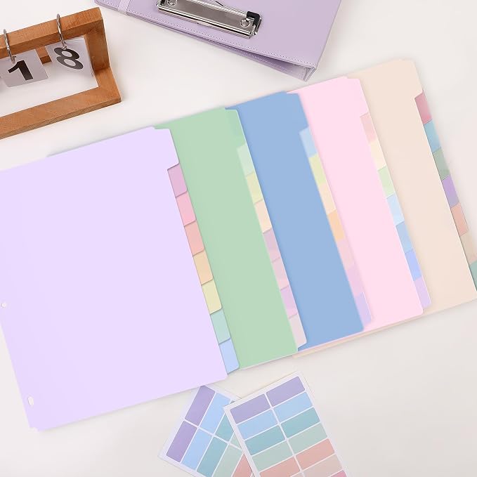 SKYDUE Durable Plastic 8-Tab Dividers,3sets,Big Tab Dividers for 3 Ring Binder, Write&Erase 3 Ring Binder Dividers with Tabs,with Sticker Labels，Purple