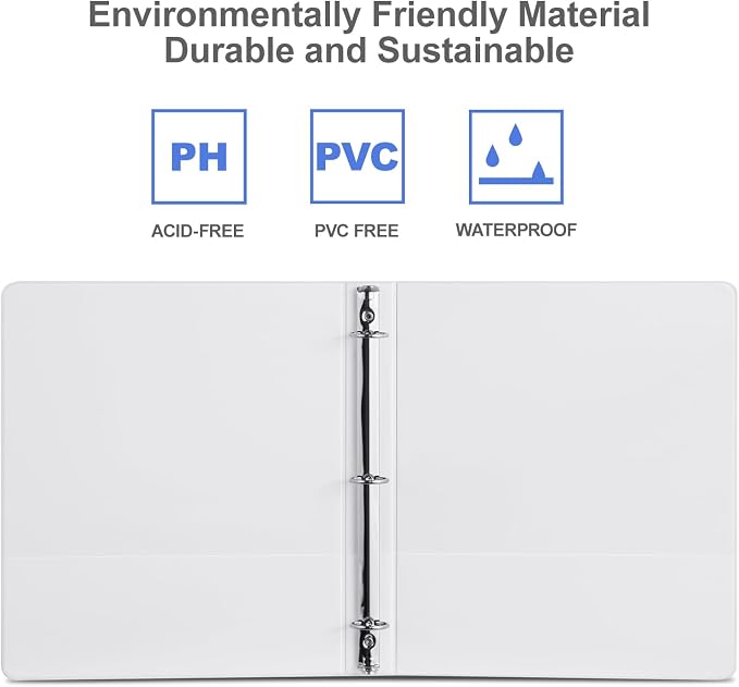 ViVin 1 Inch Binders 3 Ring, Sturdy 3 Ring Binder, 24 Pack Bulk, White | PVC-Free, Fits 200 Sheets of 8.5'' x 11'' Paper, Clear View Cover, 2 Interior Pockets, Office Home School Use