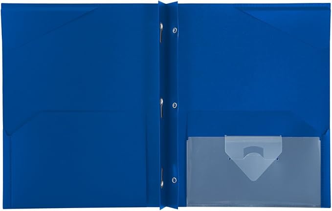 Five Star 2-Pocket Folder, Plastic Folder with Stay-Put Tabs and Prong Fasteners, Holds 8-1/2" x 11" Paper, Pacific Blue (72115) (Pack of 5)