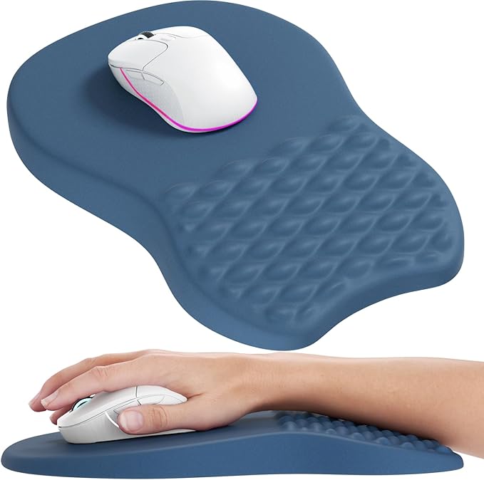 MROCO Ergonomic Mouse Pad with Wrist Support, 11.8 x 7.8 in, Navy Blue | Memory Foam Wrist Rest Mouse Pad, Non-Slip Base, Smooth Lycra Surface for Office & Home, Comfortable Wrist Support