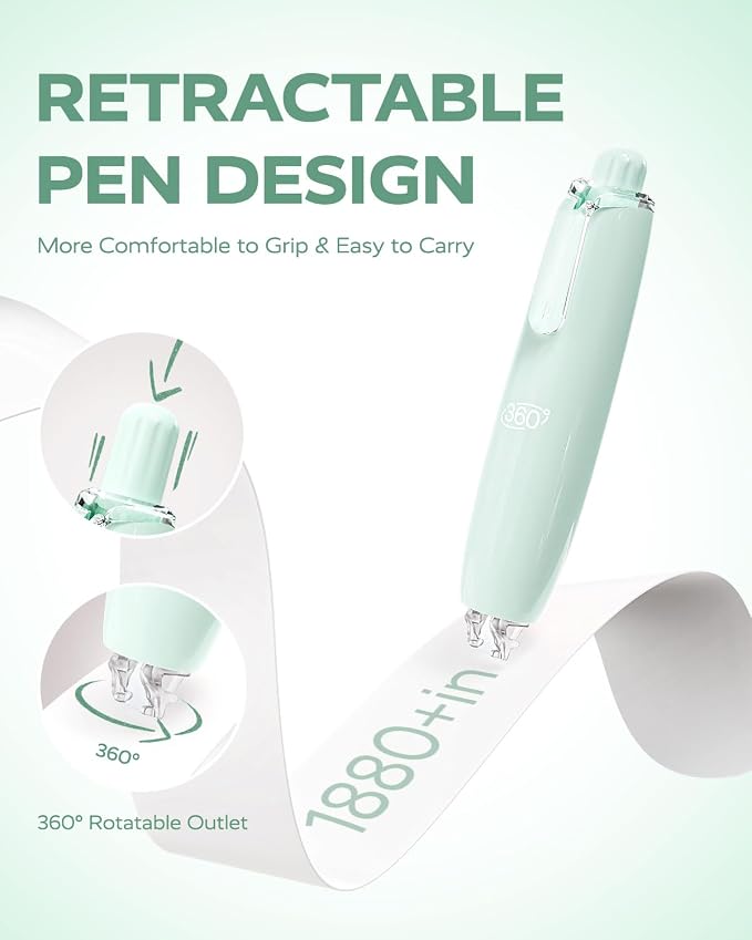 Four Candies Refillable Correction Tape, 4PCS White Tape with 4 Refills | Smooth White Pull-Out Tape for Instant Corrections, Easy to Use Applicator for Office, School Supplies (Green)