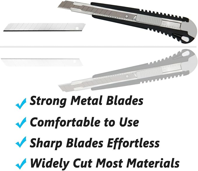 9mm Snap Off Utility Knife 3 Pack High Hardness Retractable Box Cutters with 30 Pcs Snap Off Blades,Package Cutter 9mm Knife for Home Office Workstation,Black