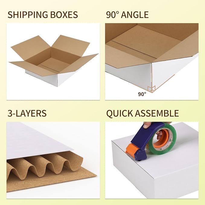 WIFTREY 12x12x4 inches White Shipping Boxes Pack of 15, Corrugated Cardboard Boxes 12 x 12 x 4 for Packaging Small Business, Moving, Mailing