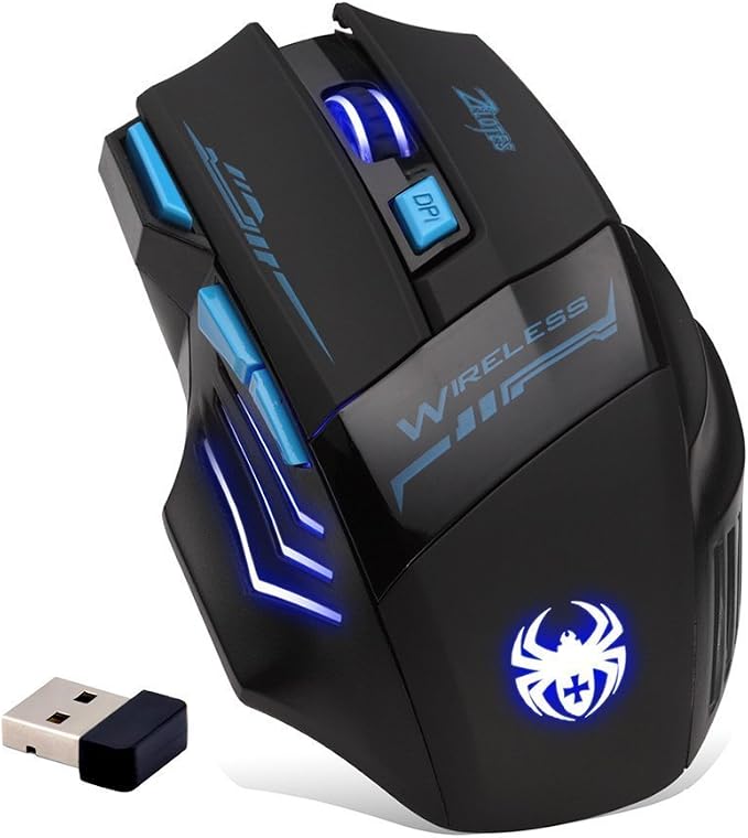 zelotes Wireless Gaming Mouse, 4000 DPI, 7 Buttons, 2.4GHz with USB Receiver, Energy Saving, LED, Ergonomic Cordless Mouse for Office/Gamer, Compatible with Laptop/PC (Black)