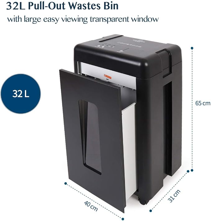 WOLVERINE SD9520 P5 Super Micro Cut Shredder, 15-Sheet, 2x10mm, 8Gal, Black | P-5 Super Micro Cut | 2×10mm | 15-Sheet | 12.5ft/min | 56dB | 8Gal | CDs | Induction Motor | ETL Listed