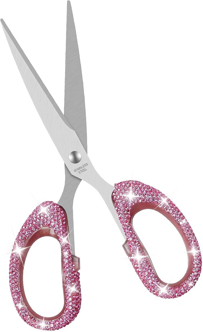 MultiBey 7.7" Rhinestone Cute Scissors, Pink | Cute Sparkly Rhinestone Scissors with Stainless Steel Blades | Aesthetic Craft Shears for Scrapbooking, Journaling & Office