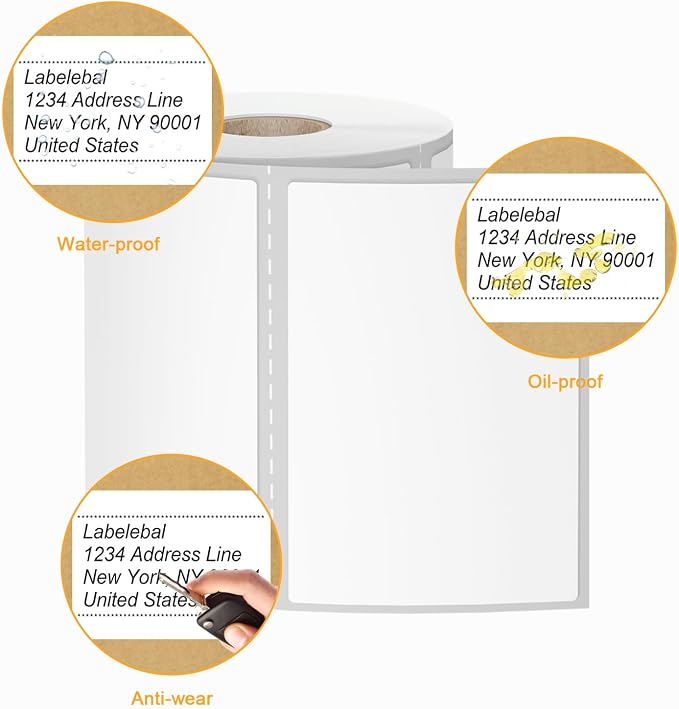 (6000 Labels 3-Proof 1" Core) Labelebal 12 Rolls 4" x 3" Direct Thermal Label (101mm x 76mm) Multipurpose Shipping Address Mailing Barcodes Stickers Compatible for Zebra & Rollo Desktop Label Printer