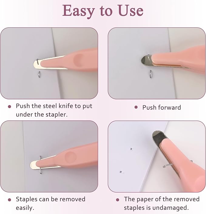 Staple Puller Remover, Magnetic Tip for Effortless Staple Removal, Professional Stapler Remover for School, Office, and Home, Pink