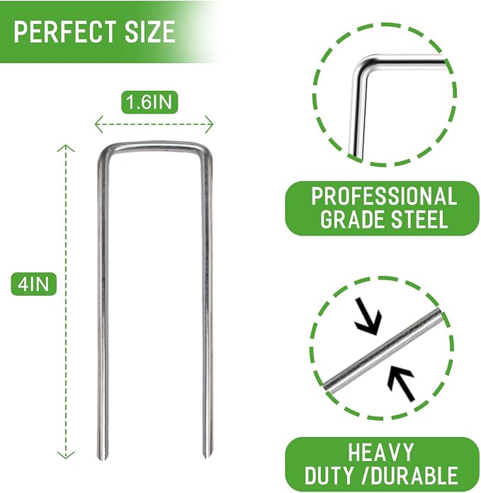 4 inch 200 Pack Landscape Staples Galvanized Garden Stakes | 12 Gauge Heavy Duty Garden Pins for Fences, Lawns, Weed Barriers and Landscape Fabrics, Irrigation Hose,Yard Lawn