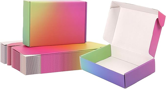 9x6x2 Shipping Boxes for Packaging, 45 Pack Rainbow Corrugated Cardboard Mailer Boxes for Small Business, Shipping, Mailing