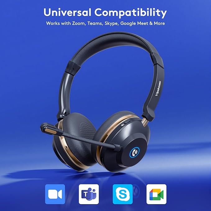 Wireless Headset with Mic for Work,6.0 Bluetooth Headset with Microphone,45 Hours Worktime & Mute Button,Headset with Mic for Pc,iPhone,Computer,Remote Work,Office,Home,Zoom,Skype