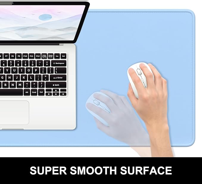 Hsurbtra Desk Pad, 32" x 16" Premium-Textured Desk Mat, Stitched Edge Anti-Slip Waterproof Rubber Mouse Pad, L Extended Computer Mat for Office Gaming Laptop Keyboard Sky Blue