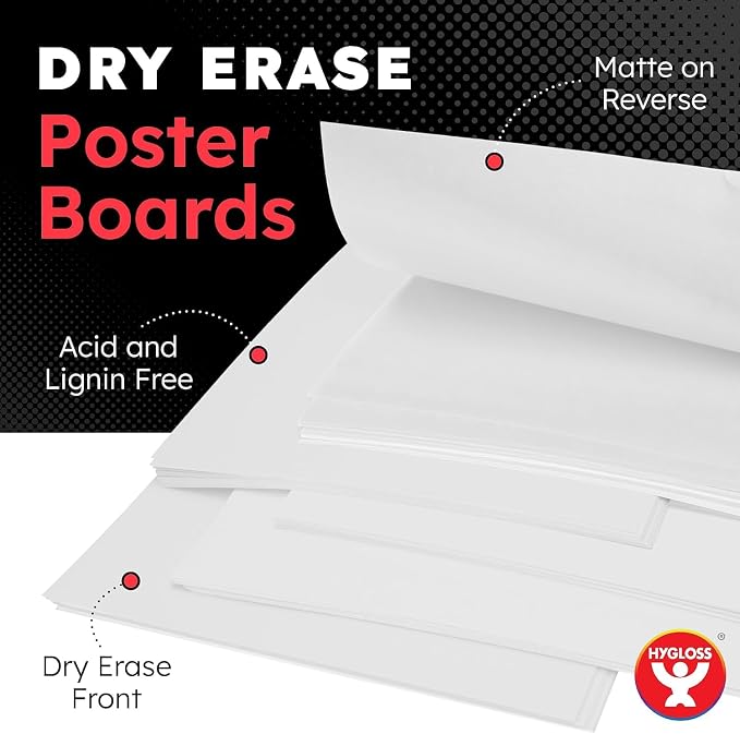 Hygloss Large Dry Erase Poster Board Paper 22x28 Inch (100 Count) Single-Sided Wall White Board Dry Erase Sheets - 14 Pt. Thick Paper for Home, School, Classroom, Office, Kids Art, Menus Signs, Lists