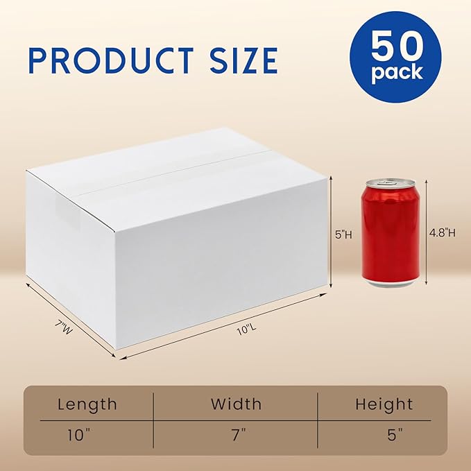 10x7x5" Shipping Boxes 50 Pack - Corrugated Cardboard Mailing Box Packaging for Small Business - White Mailer Packing Supplies