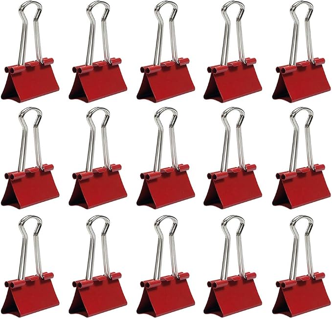 JAM PAPER Colorful Binder Clips - Medium - 1 1/4 Inch (32 mm) - Red Binderclips - 15/Pack